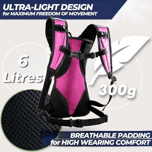 SASMO Sports Hydration Backpack 6L, Pink, Ultra-Lightweight Insulated Running Pack-2
