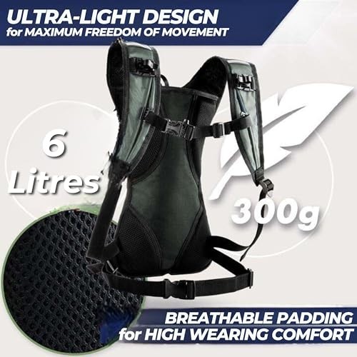 SASMO Sports Hydration Backpack 6L, Grey, Ultra-Lightweight Insulated Running Pack for Hiking, Cycling, Trail Running & Camping-2