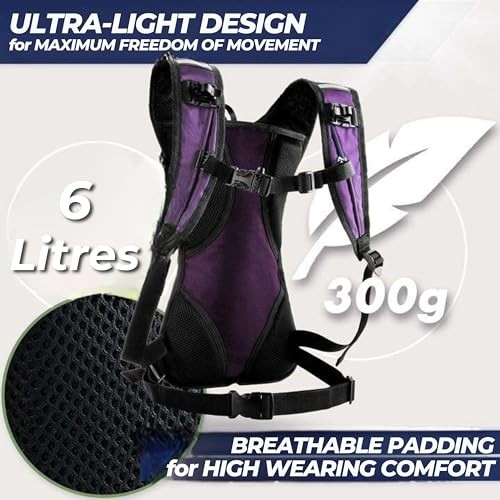 SASMO Sports Hydration Backpack 6L with 2L BPA-Free Water Bladder, Berry-2