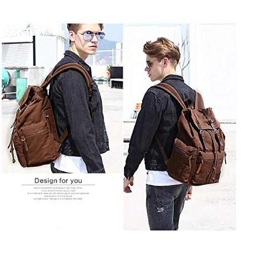 Gunolye Vintage Canvas and Leather Rucksack Backpack, Coffe-2
