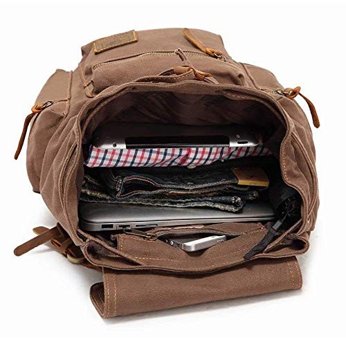 Gunolye Vintage Canvas and Leather Rucksack Backpack, Coffe-3