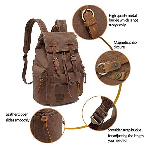 Gunolye Vintage Canvas and Leather Rucksack Backpack, Coffe-4