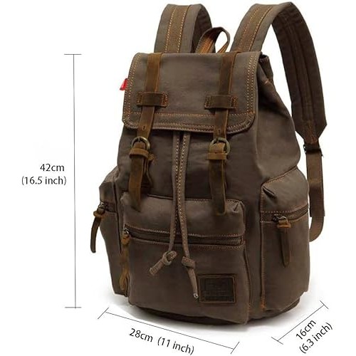 Gunolye Vintage Canvas Rucksack Backpack, Light Green-1