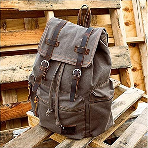 Gunolye Vintage Canvas Rucksack Backpack, Light Green-6