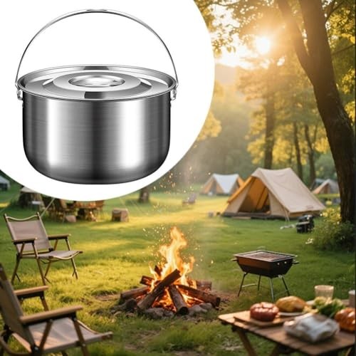 ZUZZEE Stainless Steel Camping Pot with Lid and Handle, 2.4L-4