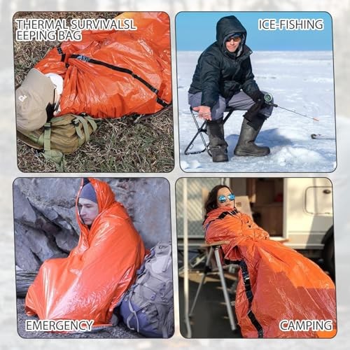 LINXINS Emergency Bivvy Bag Set with Compass, Whistle and Flashlight Carabiner-6