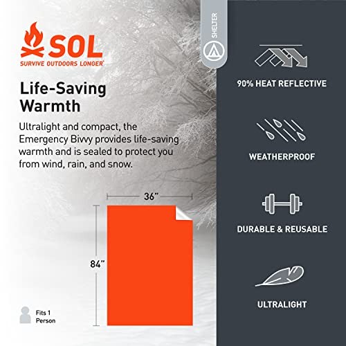Survive Outdoors Longer Emergency Bivvy Bag, Adult Unisex, Orange, Standard-7