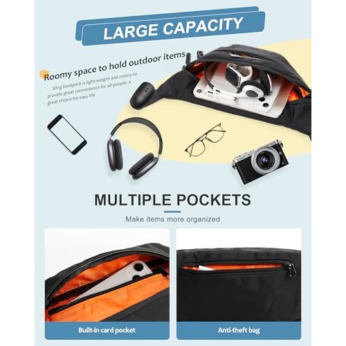SZSYCN Black Crossbody Sling Bag, Waterproof Waist Bag with D Ring-2