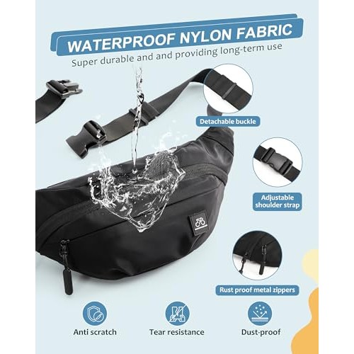 SZSYCN Black Crossbody Sling Bag, Waterproof Waist Bag with D Ring-3