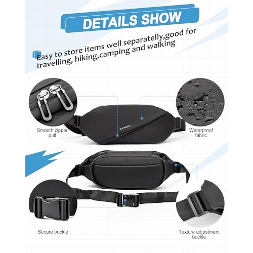 SZSYCN Black Crossbody Sling Bag with D Ring, Waterproof Waist Bag-2