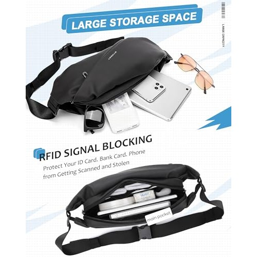 SZSYCN Black Crossbody Sling Bag with D Ring, Waterproof Waist Bag-3