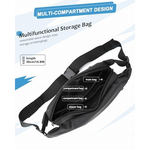 SZSYCN Black Crossbody Sling Bag with D Ring, Waterproof Waist Bag-4