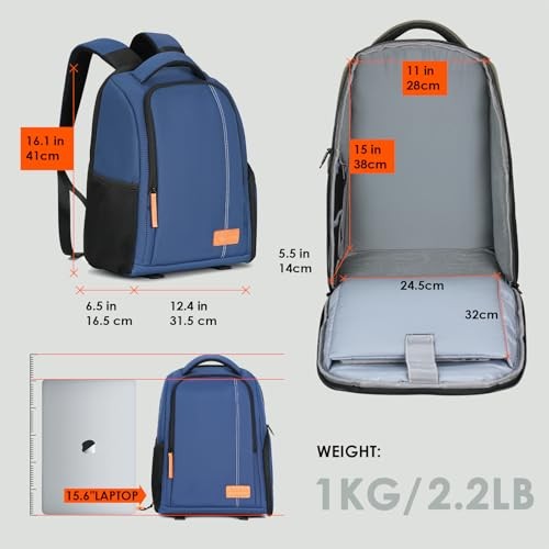 TARION Blue 15L Waterproof Camera Backpack with 15.6