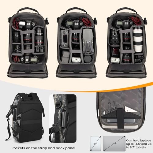 TARION Camo Camera Backpack with 3-side Hardshell, Rain Cover, Laptop and Tripod Compartment-3