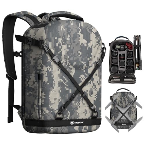 TARION Camo Camera Backpack with 3-side Hardshell, Rain Cover, Laptop and Tripod Compartment