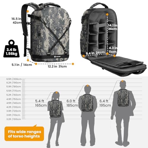 TARION Camo Camera Backpack with 3-side Hardshell, Rain Cover, Laptop and Tripod Compartment-6