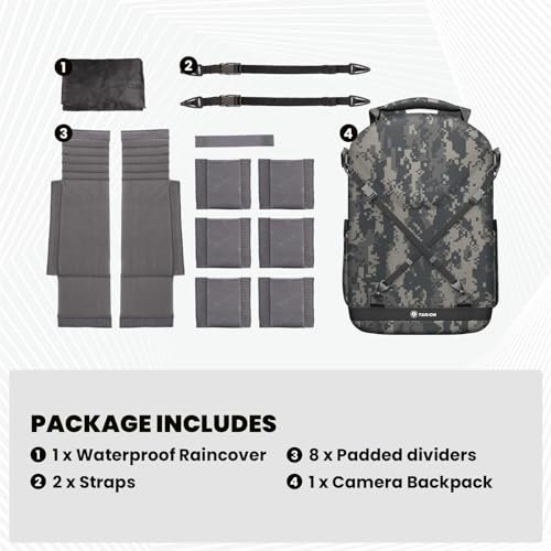 TARION Camo Camera Backpack with 3-side Hardshell, Rain Cover, Laptop and Tripod Compartment-7