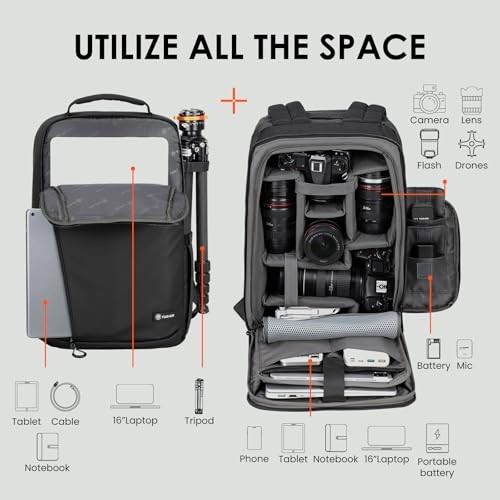 TARION TR-XL Camera Backpack, Black, 15.6in Laptop Sleeve-2