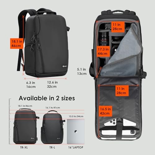 TARION TR-XL Camera Backpack, Black, 15.6in Laptop Sleeve-3