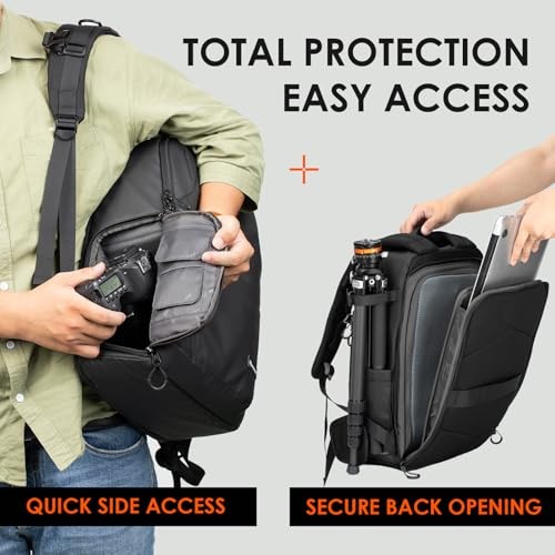 TARION TR-XL Camera Backpack, Black, 15.6in Laptop Sleeve-4