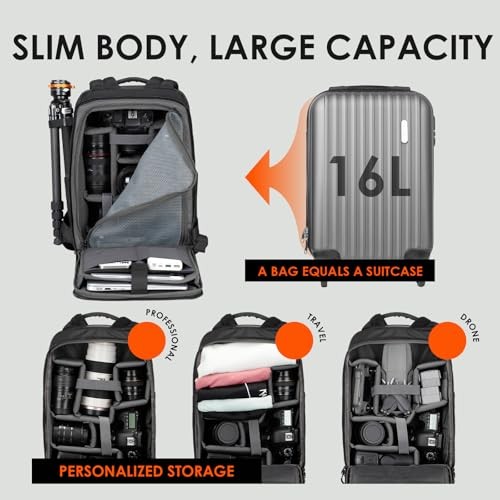 TARION TR-XL Camera Backpack, Black, 15.6in Laptop Sleeve-5