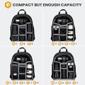 TARION Small Camera Backpack Bag, Black, S, with Waterproof Rain Cover and Laptop Compartment