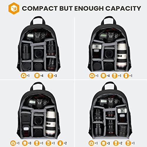 TARION Small Camera Backpack Bag, Black, S, with Waterproof Rain Cover and Laptop Compartment-1