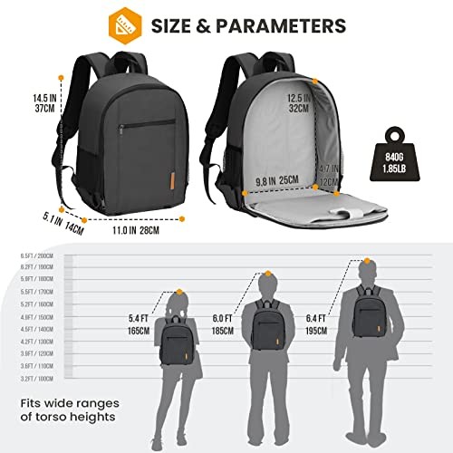 TARION Small Camera Backpack Bag, Black, S, with Waterproof Rain Cover and Laptop Compartment-5