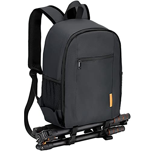 TARION Small Camera Backpack Bag, Black, S, with Waterproof Rain Cover and Laptop Compartment