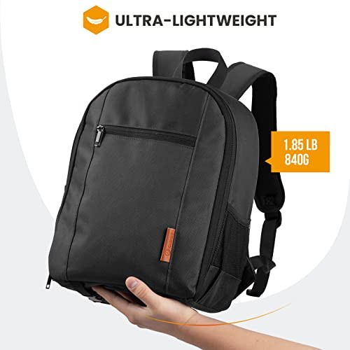 TARION Small Camera Backpack Bag, Black, S, with Waterproof Rain Cover and Laptop Compartment-6