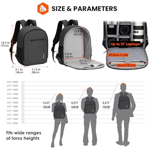 TARION Small Camera Backpack Bag, Black, S, with Waterproof Rain Cover and Laptop Compartment-7