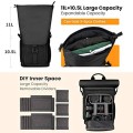 TARION SP-01 Black Camera Backpack with Roll Top, Removable Laptop Sleeve and Rain Cover