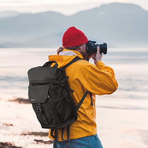 TARION SP-01 Black Camera Backpack with Roll Top, Removable Laptop Sleeve and Rain Cover-6