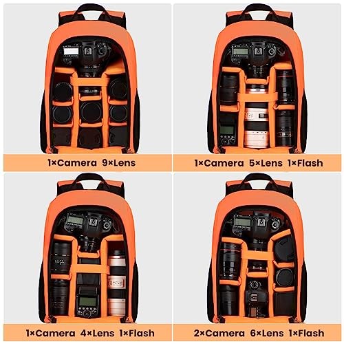TARION Camera Backpack SLR Photo Backpack with 15 Inch Laptop Compartment and Rain Cover, Orange-1
