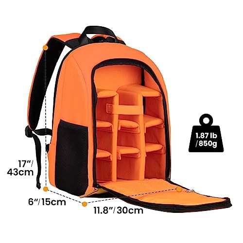 TARION Camera Backpack SLR Photo Backpack with 15 Inch Laptop Compartment and Rain Cover, Orange-2