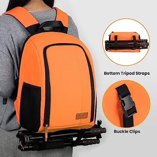 TARION Camera Backpack SLR Photo Backpack with 15 Inch Laptop Compartment and Rain Cover, Orange-5
