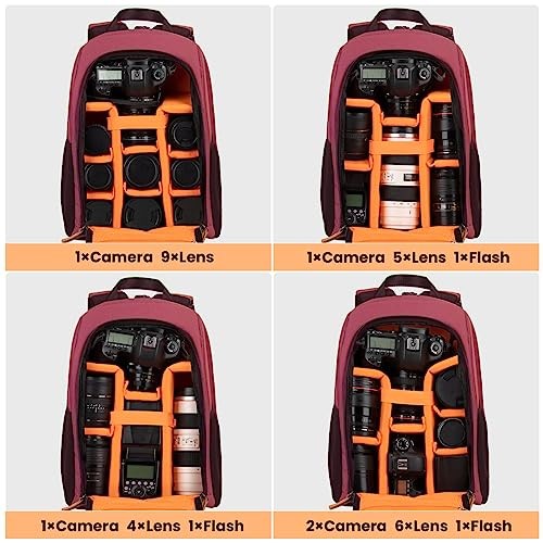 TARION Camera Backpack, SLR Photo Backpack, Red, with 15 Inch Laptop Compartment and Rain Cover-1