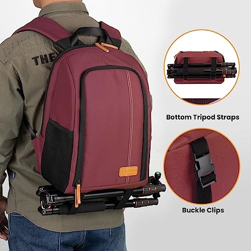 TARION Camera Backpack, SLR Photo Backpack, Red, with 15 Inch Laptop Compartment and Rain Cover-5