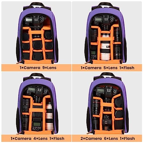 TARION Purple Camera Backpack with 15 Inch Laptop Compartment and Rain Cover-1