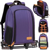 TARION Purple Camera Backpack with 15 Inch Laptop Compartment and Rain Cover