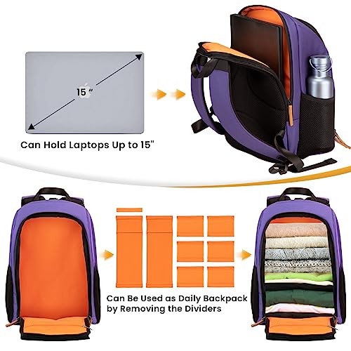 TARION Purple Camera Backpack with 15 Inch Laptop Compartment and Rain Cover-3