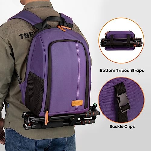 TARION Purple Camera Backpack with 15 Inch Laptop Compartment and Rain Cover-5