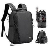 TARION TR-L Black Waterproof Camera Backpack with 14-inch Laptop Compartment and Rain Cover