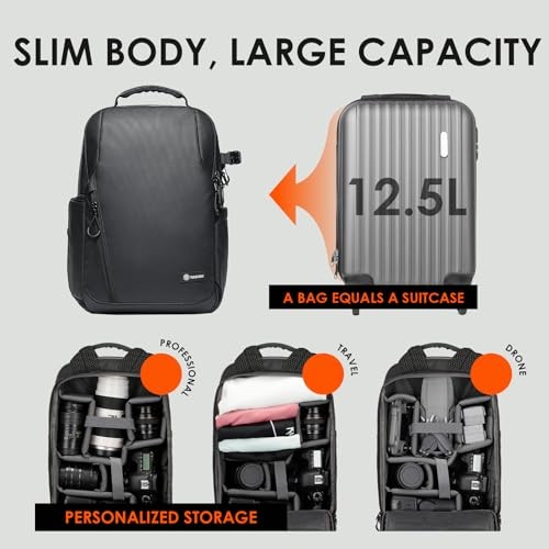 TARION TR-L Black Waterproof Camera Backpack with 14-inch Laptop Compartment and Rain Cover-3