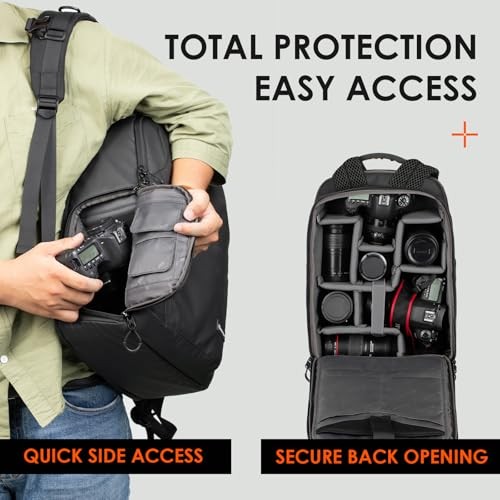 TARION TR-L Black Waterproof Camera Backpack with 14-inch Laptop Compartment and Rain Cover-4