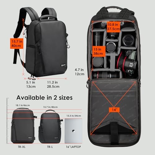 TARION TR-L Black Waterproof Camera Backpack with 14-inch Laptop Compartment and Rain Cover-9
