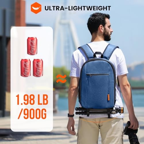 TARION Camera Backpack with Laptop Compartment, Tripod Holder and Rain Cover, Blue, S-5