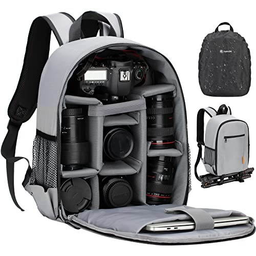 TARION Grey S Camera Backpack with Laptop Compartment and Rain Cover