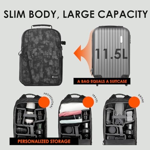 TARION TR-L Camera Rucksack Backpack, Grey and Black, 14-inch Laptop Sleeve with Rain Cover-2