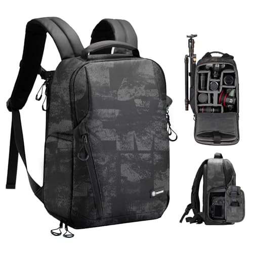 TARION TR-L Camera Rucksack Backpack, Grey and Black, 14-inch Laptop Sleeve with Rain Cover